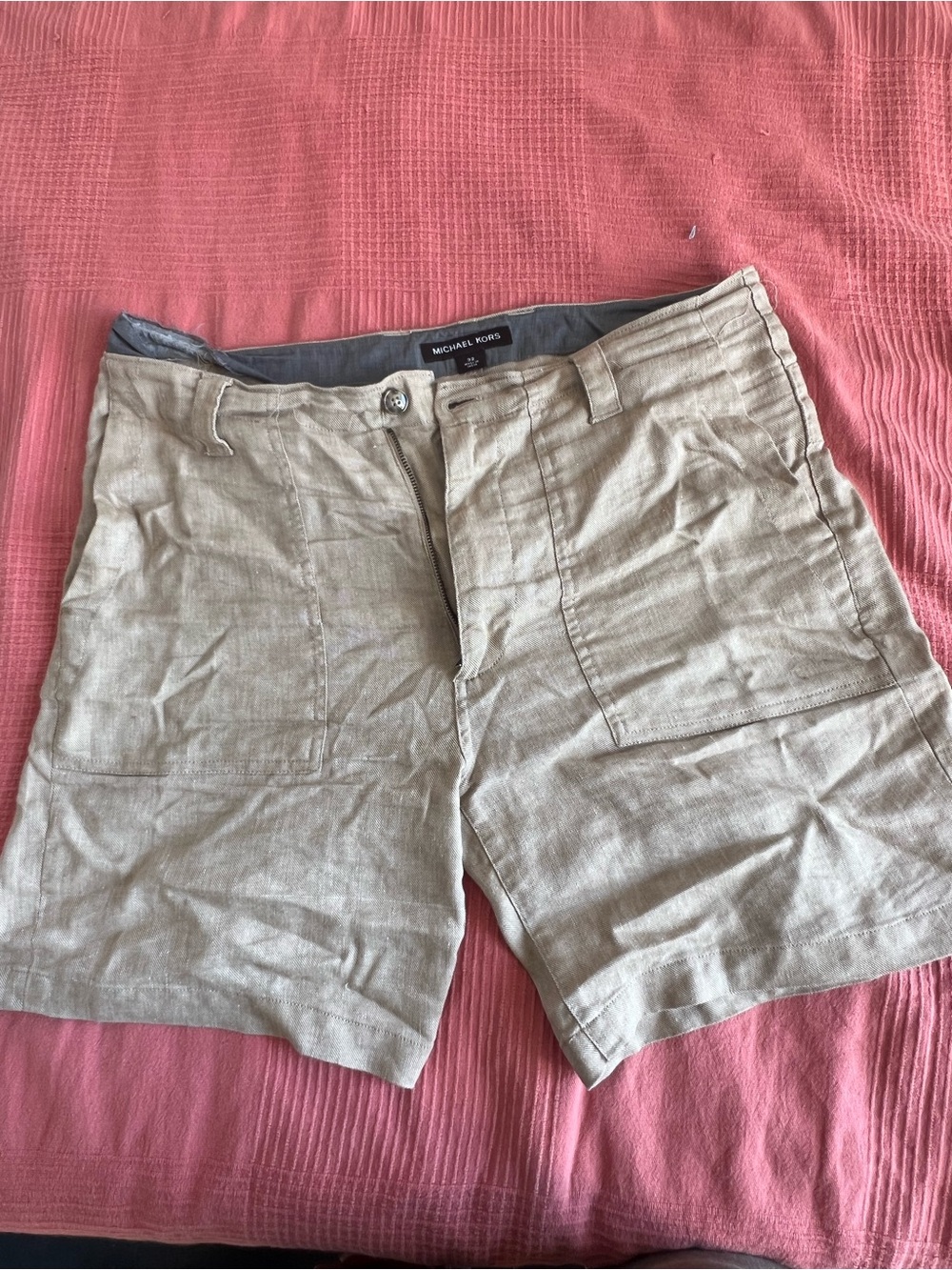Michael Kors Men's Light Beige Linen-Blend Flat Front Shorts